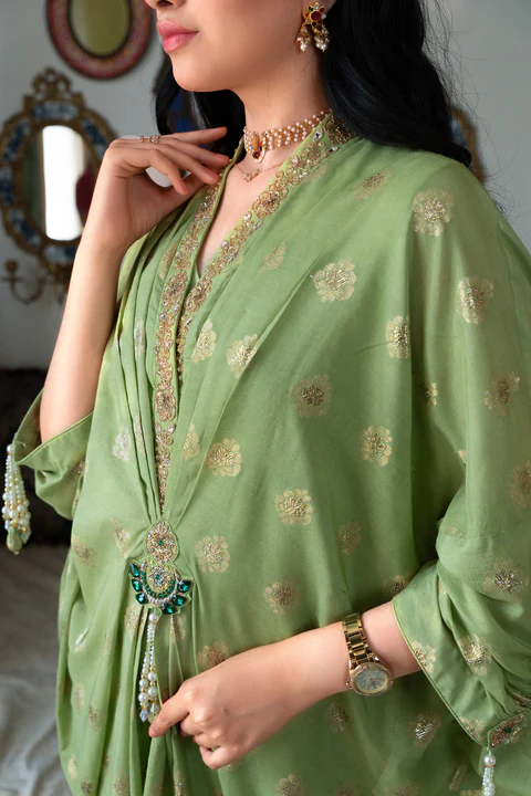 Chanderi Hand-Embroidered Kaftan images