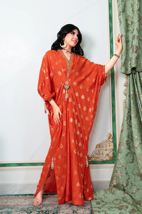 Chanderi Hand-Embroidered Kaftan images