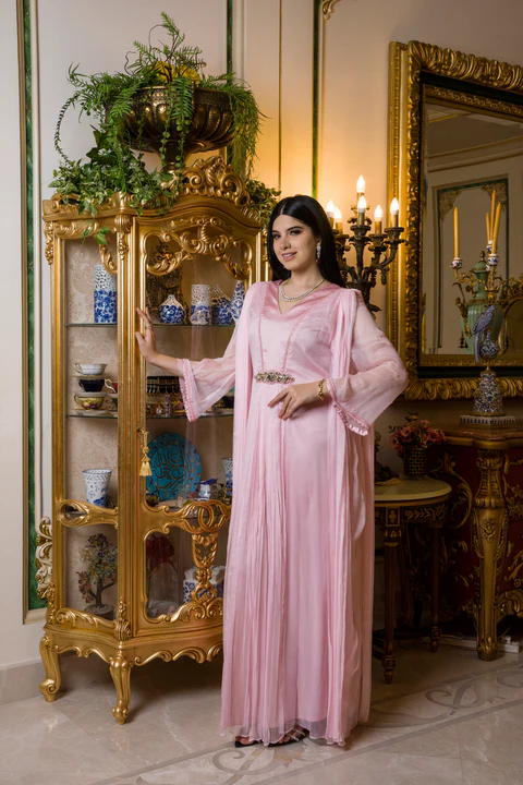Baby Pink Pure Chiffon Kaftan