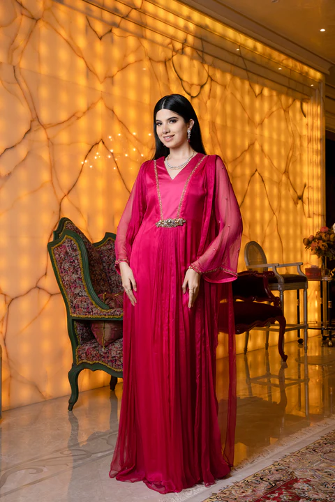 Fuchsia Pink Pure Chiffon Kaftan