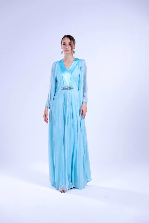Sky Blue Pure Chiffon Kaftan